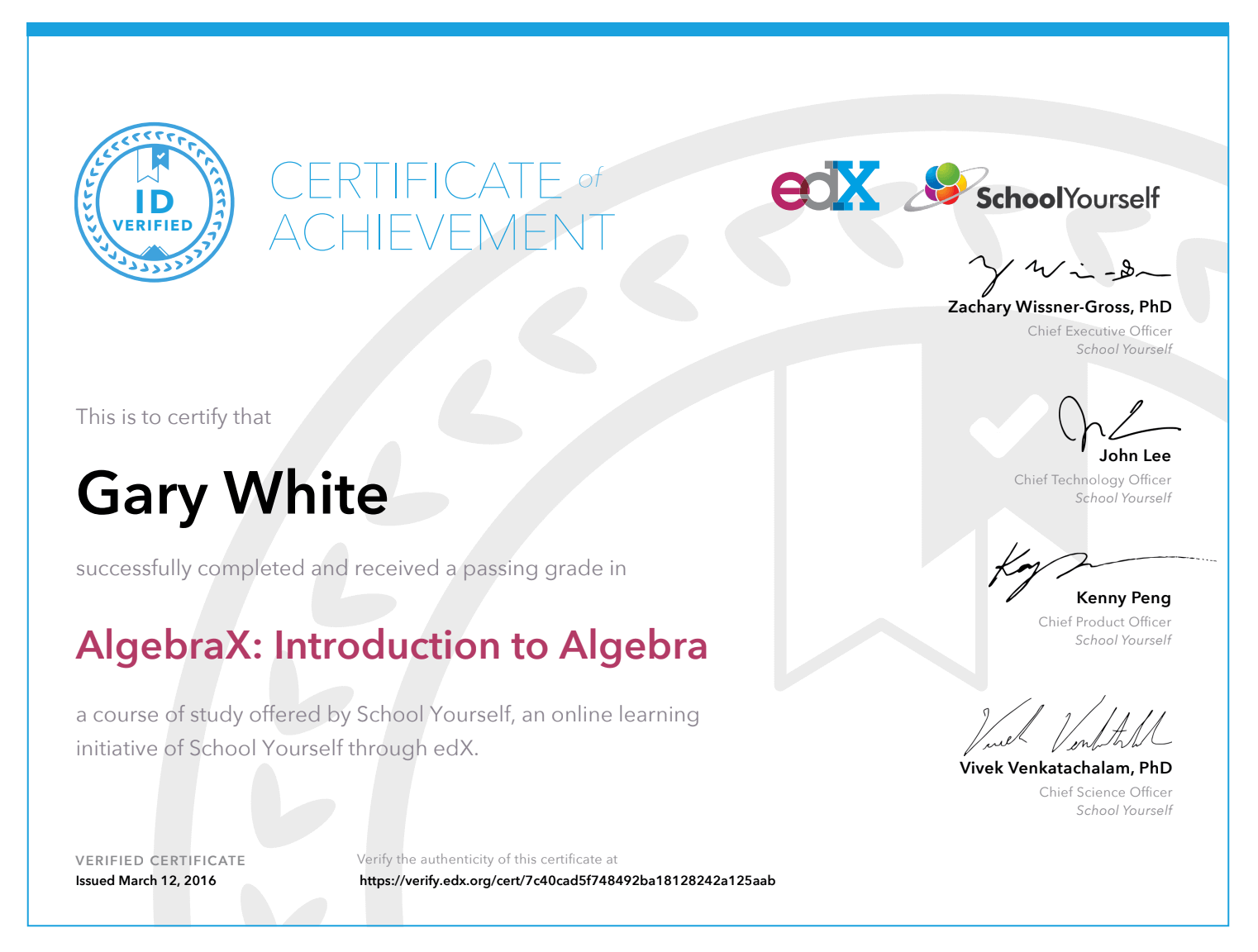 Photo of Certificate